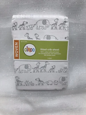 Sábana Cuna Ajustable Circo Tejida Bebé Niña Niño Gris Animales Safari 100% Algodón NUEVA Foto 1 de 4