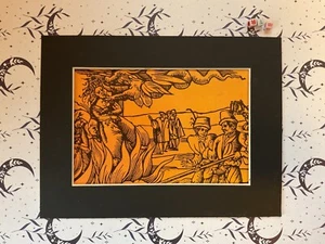 RARE VINTAGE ,  Art Print ,Occult , Witchcraft, Satan , Esoteric, Mounted - Picture 1 of 3