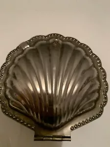 Vtg Silver Plated Leonard Clamshell Condiment Dish Amber Glass Insert No Knife - Picture 1 of 5