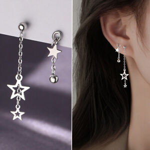 2pcs/Set Charm Silver Star Ball Earrings Stud Drop Dangle Women Jewelry Gift