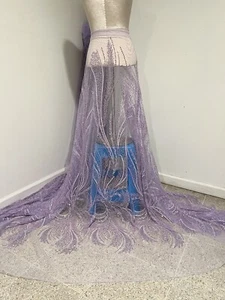 Lavender Beaded Sequins Embroidery Bridal Lace Fabric 50” Width Sold By Yard - Picture 1 of 6