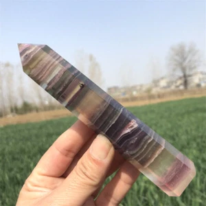 012kg Natural Rainbow Fluorite Obelisk Quartz Crystal Wand Point Heal XA6035 - Picture 1 of 17