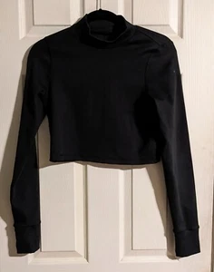 Offline Black Ribbed Mockneck Top M Stretchy Cropped Athletic Sporty - Picture 1 of 4