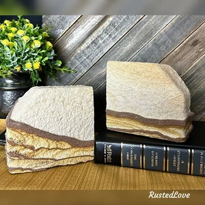 Book Ends Sandstone Rock Bookends Vintage Organic Stone Bookends Solid Stone - Picture 1 of 10