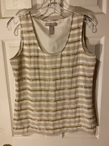 BANANA REPUBLIC GOLD PERLEN STREIFEN TANK SHIRT BLUSE TOP GEFÜTTERT GRÖSSE SMALL - Bild 1 von 4