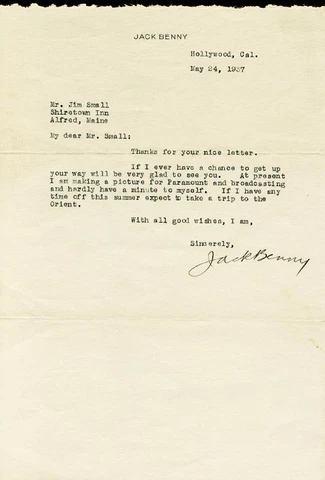 JACK BENNY - TYPED LETTER SIGNED 05/24/1937 Cover