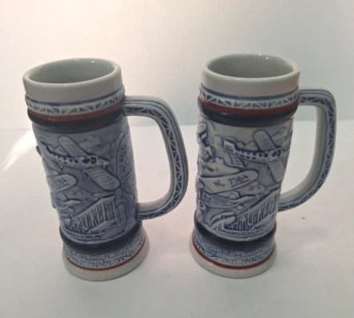 Juego de 2 tazas Avon 5,5" avión cerveza piedra Ceramarte 1982 aviación Wright Bros Foto 1 de 4