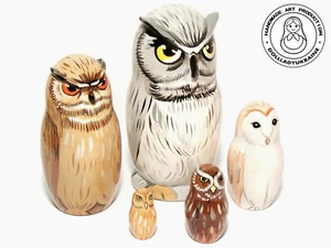 Owl Nesting Dolls 5 pcs, Matryoshka 4,2 inc (11cm) - Picture 1 of 3