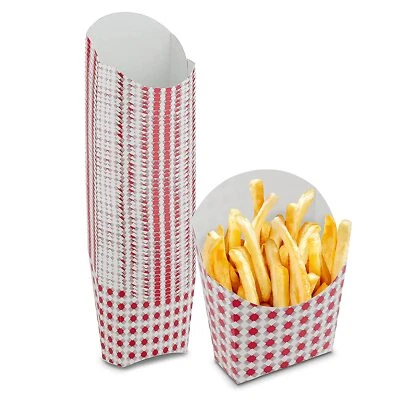 MT Products Red & White Disposable French Fries Holder Scoop 5 oz - Pack of 50 - Image 1 of 4