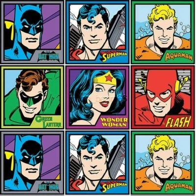 3 Rows Meet The Hero Wonder Woman Batman Superman Flash Aquaman Cotton Fabric - Image 1 of 2