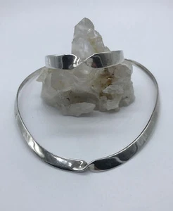 Vintage Jewelry Sterling Silver Choker Necklace Cuff Bracelet Set 50g Marked 925 - Picture 1 of 10