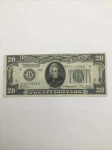 1928 US $20 Twenty Dollar Green Seal Federal Reserve Note, 9 Minnesota Error Cut - Picture 1 of 11