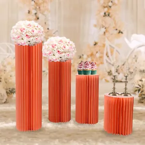 4 PCS Cylinder Pedestal Stands Round Wedding Foldable Paper Column Party Decor - Picture 1 of 19