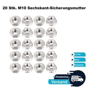 20 Stk. M10 Gerändelte Flansch Sechskant-Sicherungsmutter, 304 Edelstahl - Bild 1 von 2
