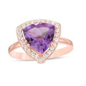 Rose Gold Plated Silver Ring With 2.15 Ct. Trillion Cut Amethyst & Topaz Size 7 - Picture 1 of 6