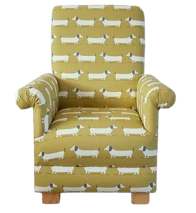 Hound Dogs Fabric Child's Chair Mustard Kids Armchair Boys Girls Ochre Seat Pup - Picture 1 of 24