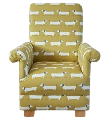 Hound Dogs Fabric Child's Chair Mustard Kids Armchair Boys Girls Ochre Seat Pup - Image 1 of 4