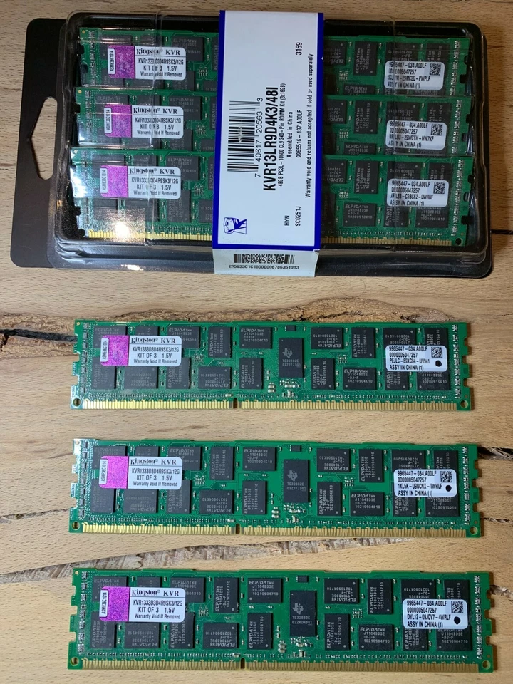 24GB (2x 3-er Kit je 12GB) Kingston PC3-10600 KVR1333D3D4R9SK3/12G - Bild 1 von 1