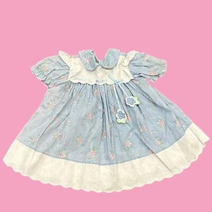 Vintage Mayfair Girls Toddler 3T Kids Blue Pink Floral Dress Peter Pan Collar - Picture 1 of 7