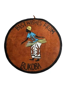 Precioso tapiz africano pintado a mano textil Tanzania Bukoba recuerdo vintage - Imagen 1 de 5