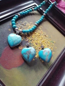 Schmuckset Silber 925 Herz Collier/Kette Anhänger Ohrringe/Ohrhänger Türkis Blau - Bild 1 von 13