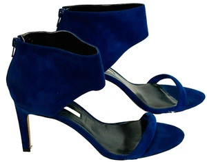 Audrey Brooke Gloria Stiletto Heels Royal Blue Suede Back Zip Open Toe Size 10 M - Picture 1 of 10