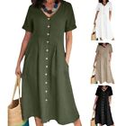 Woman Teens Summer V Neck Long Dress with Pocket Loose for Vacation Wear