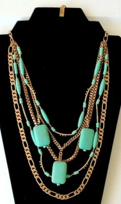 COLLAR SILPADA KR KELSEY&RYANE HEBRA MUILT COLOR TURQUESA HOWLITA TONO DORADO  Foto 1 de 3