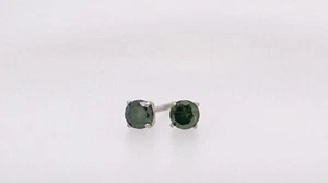 0.25ctw Round Fancy Green Diamond Basket Screw Back Stud Earrings 14K White Gold - Picture 1 of 4