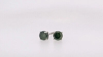 Aretes redondos de lujo con canasta de diamantes verdes de 0,25 quilates de oro blanco de 14 quilates Foto 1 de 4