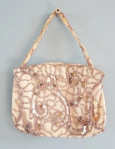 Vintage 1920s Purse Bag Flapper Gold Glass Beaded Beadwork Sequin Flapper 20s - Picture 1 of 11