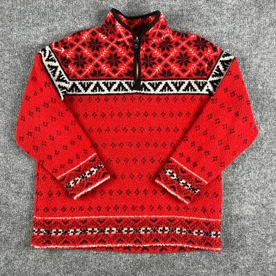 Marsh Landing Women's PL Red Fair Isle Fleece Quarter Zip Sweater Nordic Print - Image 1 of 4