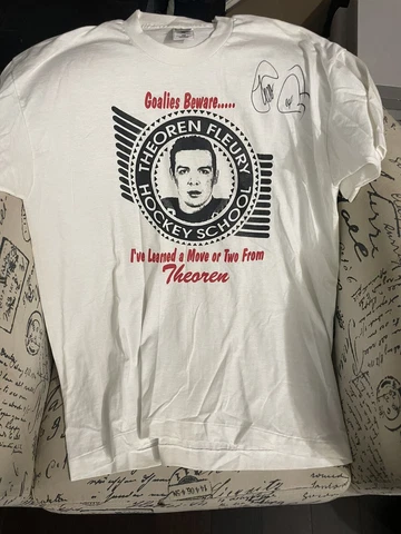 RARE Vintage Theoren Fleury Hockey School Shirt XL Signed By Fleury Cover