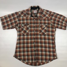Vtg 70s Wrangler Pre Shrunk Men's Short Sleeve Plaid Shirt Western L Retro Ranch