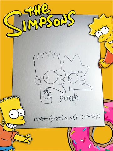 MATT GROENING AUTOGRAPHED THE SIMPSONS HAND DRAWN BART AND LISA SKETCH BECKETT Cover