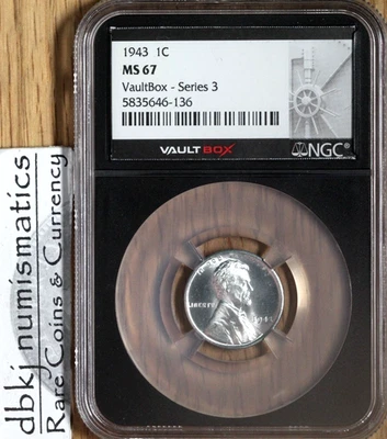 1943 Lincoln Wheat Cent 1¢ - NGC - MS 67 - VaultBox Series 3 - Black Core - Image 1 of 4