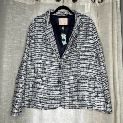 Blazer Hutch Anthropologie Tweed Preppy Blanco Azul Rosa Para Mujer Talla 2X Nuevo con Etiquetas Foto 1 de 4