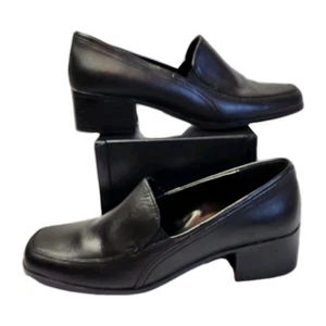 Naturalizer Loafers Womens 7.5 W Black Slip On Block Heel Comfort Dress Shoes - Picture 1 of 16