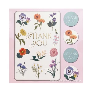Botanical Thank You Cards Box Set 12 Blank w Envelopes Stickers Vintage Flowers - Picture 1 of 12