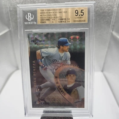 Bowmans Best Ivan Rodríguez 1996, espejo refractor atómico Mike Piazza BGS 9,5 Foto 1 de 2