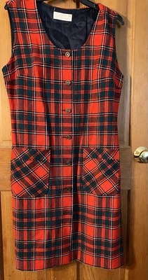 Vestido tipo jersey vintage Pendleton para mujer rojo verde a cuadros de lana virgen!  TALLA 8/10?? Foto 1 de 4