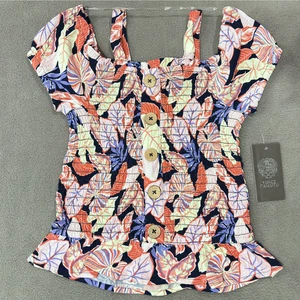 Vince Camuto geblümt gesmoktes Schößchen Bluse Top Knopfleiste Damengröße 10 - Bild 1 von 11