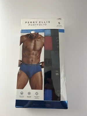 Paquete de 5 calzoncillos elásticos de algodón talla L Perry Ellis Portfolio colores surtidos para hombre Foto 1 de 4