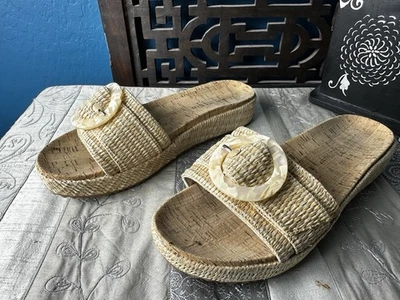 Anne Klein Iflex AK Vienna 10M Beige Woven Pearly Buckle Slide Sandals - Image 1 of 4