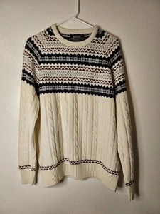 Vintage Jantzen Sweater Mens XL White Fair Isle Cable Knit - Picture 1 of 6