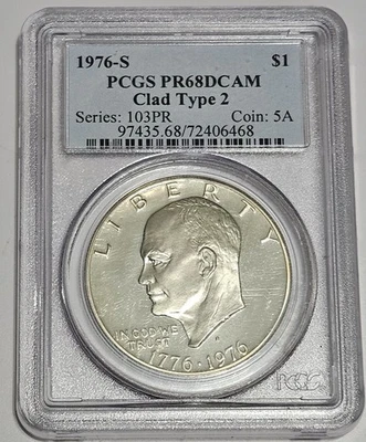 1976-S Eisenhower Dollar - PCGS PR68DCAM Clad Type 2 - Scarce  - FREE SHIP - Image 1 of 2