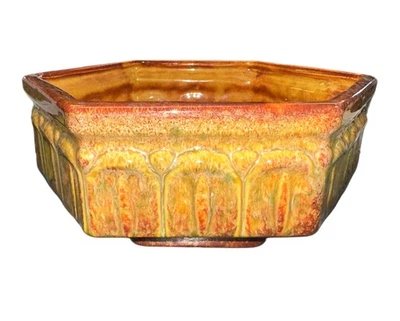 Haeger Pottery Planter Hexagon Rust Drip Glaze and Green 4 1/8 x 9 3/4” - Image 1 of 4