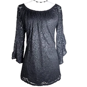Lildy Lace Fairy Tunic Top L XL Stretch Sheer Flutter Sleeve Whimsigoth Romantic - Picture 1 of 10
