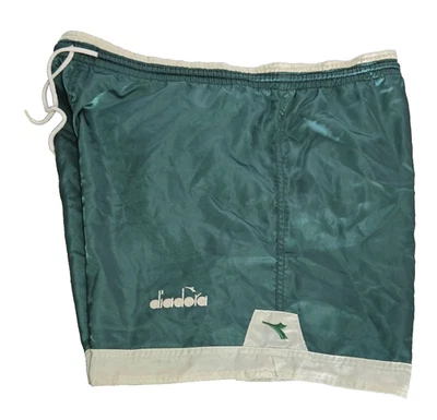 Vintage Diadora Soccer Shorts Green White Trim Men’s Size L Nylon 90s Retro - Image 1 of 4