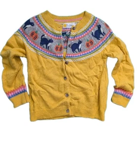 Mini Boden Halloween Cat Pumpkin Sweater Cardigan Yellow Knit 5 6 Years - Picture 1 of 5
